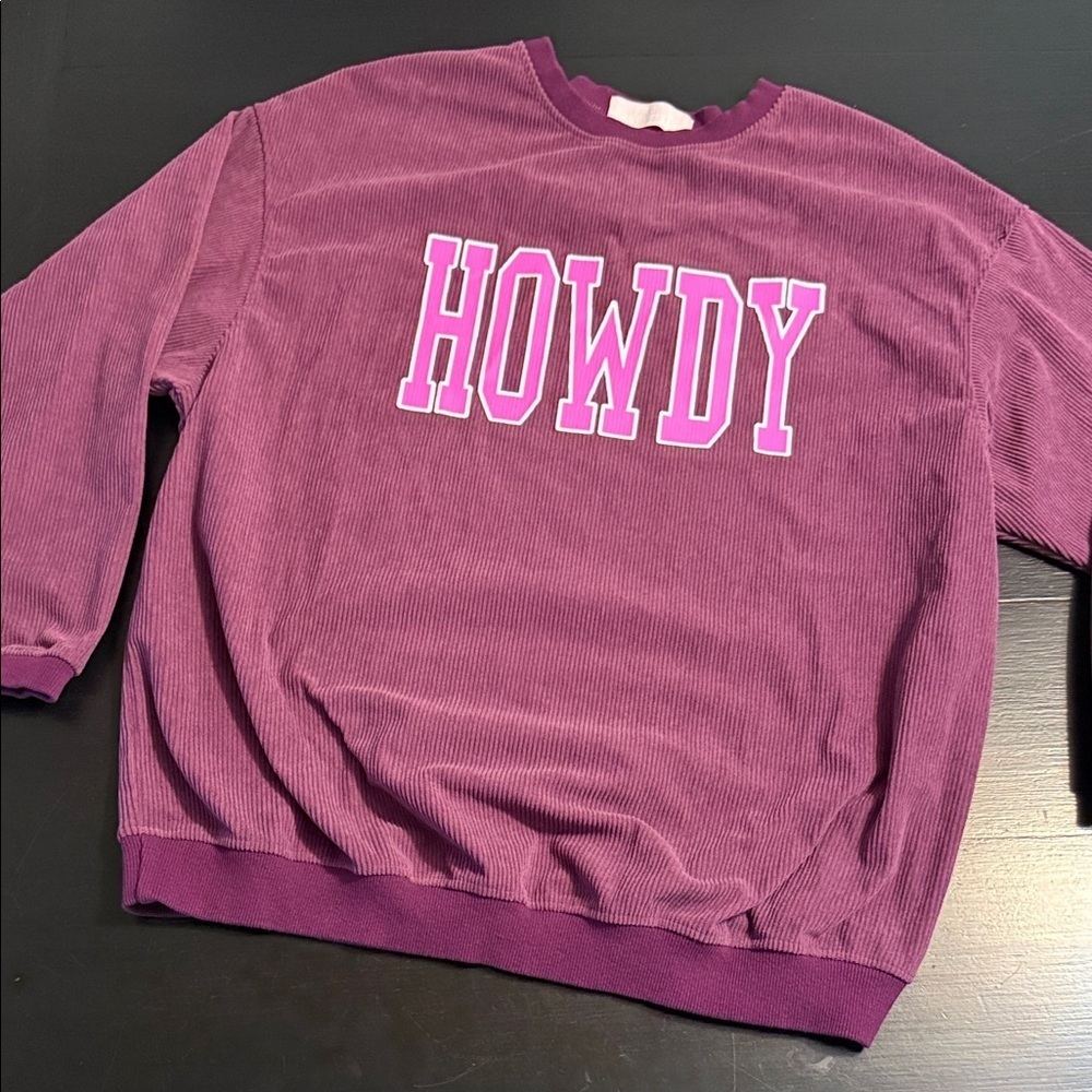 One‎ Eleven North Purple Howdy Corduroy Sweatshirt Womens Large Graphic Pullover